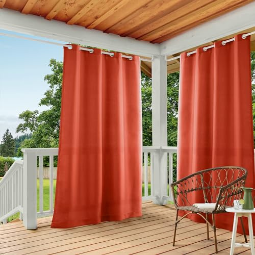Exclusive Home Curtains EH8112-07 2-108G Indoor/Outdoor Solid Cabana Grommet Top Window Curtain Panel, Polyester, Mecca Orange, 54x108
