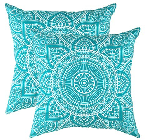TreeWool Dekorativer Kissenbezug (60 x 60 cm, Türkis) Mandala Design 100% Baumwolle (2er Pack)