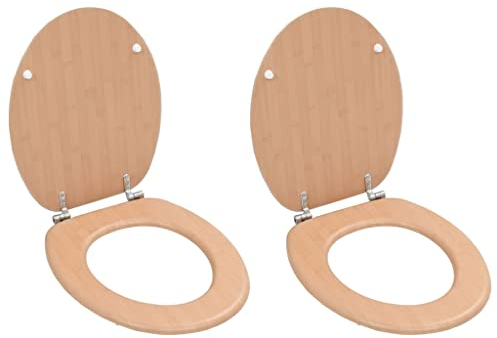 vidaXL 2x Toilettensitz mit Deckel Bambus-Design WC Sitz Brille Toilettendeckel Klodeckel Klobrille Toilettenbrille Klositz Badezimmer MDF