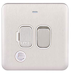 Schneider Electric Lisse Screwless Deco - Switched Single Fused Connection Unit, 13A, Double Pole, with Flex Outlet and Neon Indicator, GGBL5013WSS, Stainless Steel with White Insert