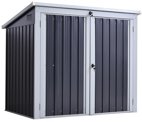 Outsunny 5ft x 3ft Garden 2-Bin Corrugated Steel Rubbish Storage Shed w/Locking Doors Lid Outdoor Hygienic Dustbin Unit Garbage Trash Cover