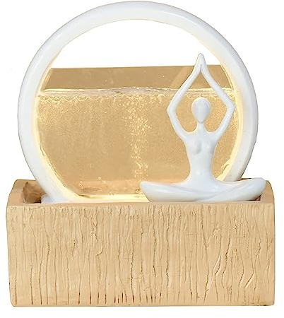 Fontaine d’Intérieur Moderne Lumière Bandeau LED Blanc, Statue Femme Yoga Amovible – Décoration Contemporaine - Fontaine Circuit fermé – Idée Cadeau Femme et Homme– H 23x22x14 cm – Vitality Zen’Light