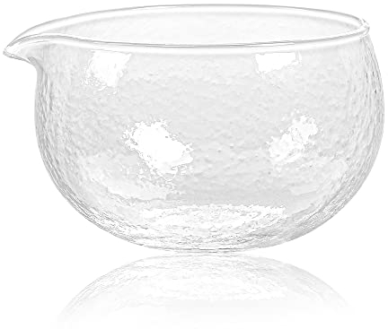 Matcha-Schale aus strukturiertem Glas mit Ausgießer, handgefertigt, japanischer Stil, Matcha-Grüntee-Zeremonie, Chawan, 400 ml, großes Glas, Salat, Brei, Saftschale