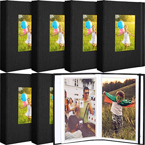 6 Pcs Small Photo Album 4 x 6 Pictures Linen Cover with Front Window Scrapbook Each Holds 52 Photos Mini Book Photo Album for Family Wedding Anniversary Baby Vacation(Black)