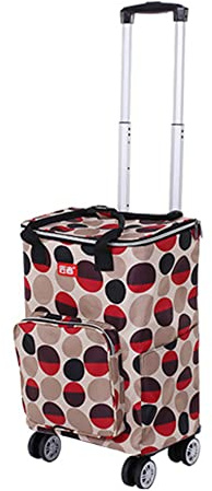 Falytemow Collapsible Utility Cart with Insulation Bag Foldable Reusable Shopping Trolley Bag with Wheels and Telescoping Handle Waterproof Oxford Fabric Folding Grocery Cart (Circle)
