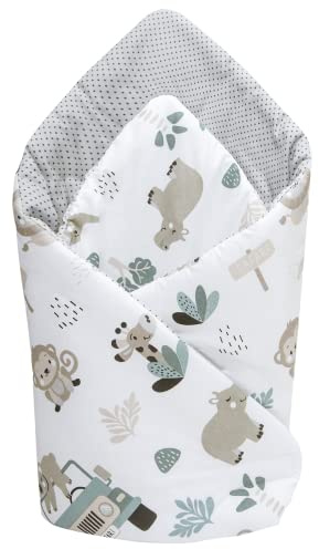Medi Partners Steckkissen 100% Baumwolle 75x75cm Einschlagdecke Babyhörnchen doppelseitig weich ganzjährig multifunktional antiallergisch Babys (Minze Zoo)
