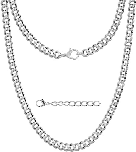 Silvadore Mens Silver Chain for Men - Cuban Link Curb Necklace (2/4/6mm) | 925 Silver Plated Stainless Steel Chain | Non-Tarnish & Waterproof | Gift-Ready + Polish Cloth + 2 Extender | 18/20/22/24in