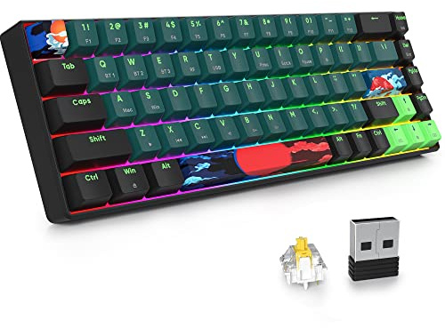 SOLIDEE tastiera meccanica RGB wireless 65%,tastiera Bluetooth 5.0/2.4Ghz/cablata,68 tasti retroilluminazione RGB,mechanical keyboard hot swappable con Gateron Yellow Switchs(68 Soundwave)