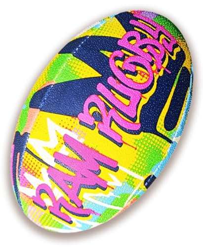 Ram Rugby Fun Graffiti Squad Trainer Rugby Ball - Available in Sizes 5, 4, 3, & 1 (Mini) - For Kids & Adults - Club Quality Training Rugby Ball - 3-D Grip – Great