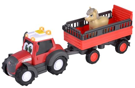 Dickie Toys ABC Massey Ferguson Traktor für Kinder ab 1 Jahr (30 cm) - Bauernhof-Trecker mit Tier-Anhänger & Pferd, Spielzeug zur Förderung der Motorik mit beweglichen Teilen, Licht und Sound