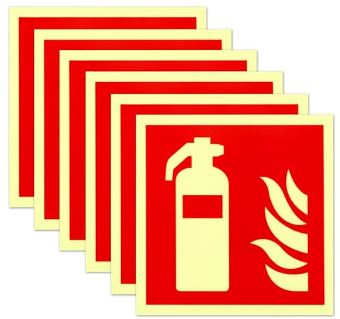 6 Stück Schild Feuerlöscher 15 x 15 cm PVC Nachleuchtend Selbstklebende Brandschutzschild Feuerlöscher Aufkleber Sicherheitsmarkierung Brandschutzzeichen Nach ISO für Haus Büro Baustelle und Auto