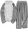 Tuopuda Schlafanzug Damen Lang Fleece Pyjama Set Winter, Loungewear Hausanzug Flauschig mit Reißverschluss Warm Nachtwäsche Zweiteiliger Set, Winter Oberteile Langarm mit Schlafanzughosen, Grau, L