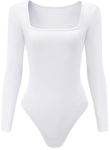 Berylove Shape Body Damen Bodysuit Quadratischer Hals Top BLBS005 White XL