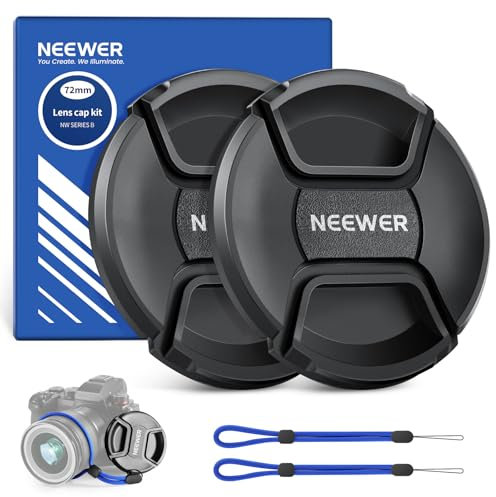 NEEWER Juego de tapas de objetivo de 72 mm (2 unidades), tapa de lente con correa para protección contra verlus y paño de limpieza, compatible con Canon Nikon Sony Fujifilm Panasonic lente de 72 mm de