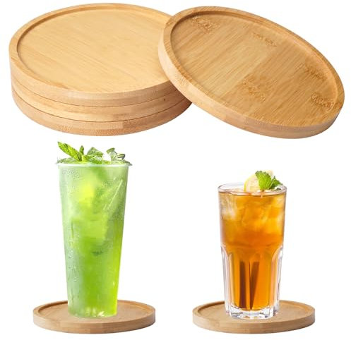 4 Pezzi Sottobicchieri in Bambù Rotondi, Legno Rotondo, Kerzenteller Holz per Candele, Tazze, Piante Grasse per Casa Bar Cucina