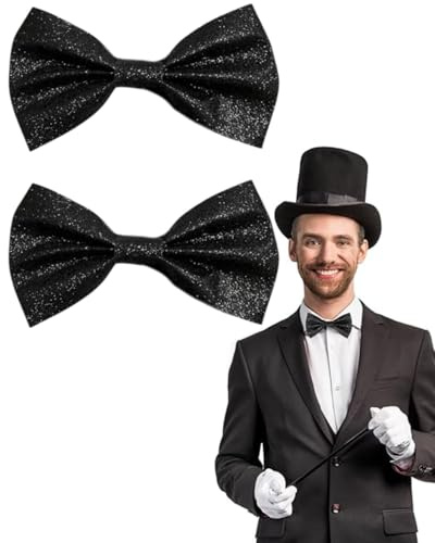 MYGLOAR Lot de 2 nœuds papillon pour homme, nœuds papillon à paillettes, pré-noués, pour enterrement de vie de garçon, carnaval, Noël (noir)