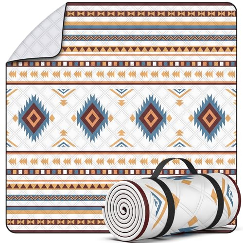 UKNOWISA 5-layer Picnic Blanket, Extra Large 200 x 200cm Waterproof Beach Picnic Mat with Carrying Handle, Bohemian, Foldable Machine Washable for Outdoor Picnic Garden Beach Camping