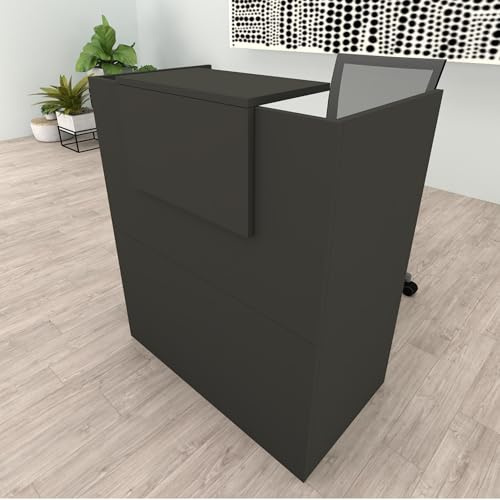 Henor Bancone Reception Oja. 80 x 50 x 107 cm. Legno Con tavolo interno. Ideale per ufficio, reception, attenzione, commercio. Grafite Opaco