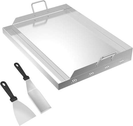 ACXIN Plancha de acero inoxidable | Barbacoa de 54 x 41 x 7 cm con canaleta de aceite y asas, accesorio universal para barbacoa, placa de fuego para barbacoa de gas, parrilla de carbón, carro de