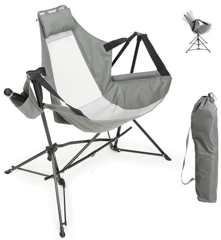 Villeston Hammock Folding Camping Chair - Outdoor Portable Swing Camp Chairs with Stand Adults Rocking Swinging Chair for Beach Lawn Patio (Grey)