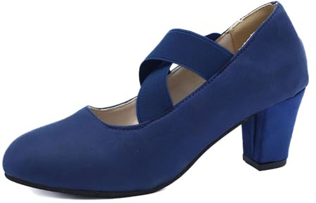 Traditional Shoes Women's Chunky Pumps Bridal Shoes Closed Comfortable Clip Pumps Platform Dance Shoes Block Heel Weddings Wide Feet Wedding Shoes Width H Wedge Pumps, blue, 3.5 UK