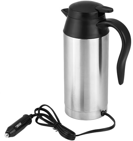 OVAQUIXI Elektrisk Bilvattenkokare, 750 Ml 12V Resebiluppvärmningsvattenkokare Bärbar Cigarettändare i Rostfritt Stål Värmemugg för Te, Kaffe