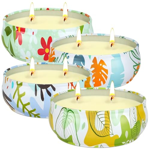 Lot of 4 Candele alla Citronella 170 g (6 oz) con Coperchio | Senza Fumo,Cera di Soia,Lunga Combustione 200 Ore,Doppia Moccia| Atmosfera Estiva Candle Per Giardino, Terrazza, Campeggio