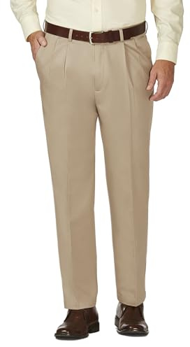 Haggar mens Work to Weekend Classic Fit Pleat Regular and Big Tall Sizes dress pants, Khaki, 38W x 29L US