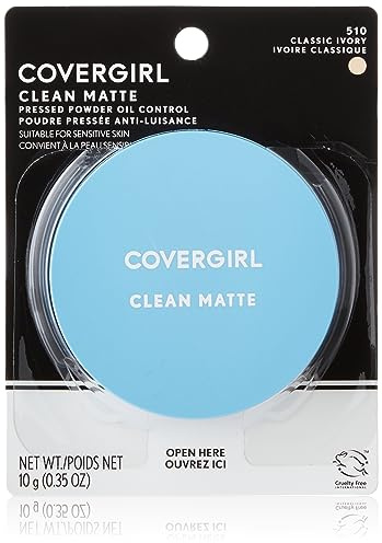 COVERGIRL Clean Matte Pressed Powder, 1 Container (0.35 Oz), Classic Ivory Warm Tone, Oil Control Face Powder, Fragrance Free (Packaging May Vary)