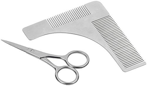 Sichler Men's Care Bartschablone: Edelstahl-Bartschneide-Set: Bartschere und 2in1-Kamm mit Schablone (Haarschneideschere, Haarschneide Schablone, Rasierer)