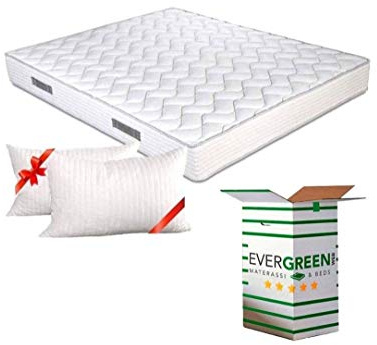 Evergreen web madrass av Waterfoam Alto 20 cm med kudde av Memory Foam, ortopediskt polyuretanskikt, överdrag med massageeffekt, andas och kvalstertät, perfekt för alla nät eller sängar 170 x 195 + 2 Cuscini Memory Foam Bianco