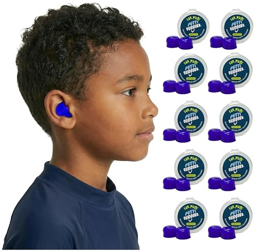 Earvolution Putty Buddies Earplugs for Swimming and Bathing - Doctor-Invented, Made in USA, Moldable Premium Silicone Plugs Help Prevent Swimmer's Ear, 10 Pair Pack - Blue