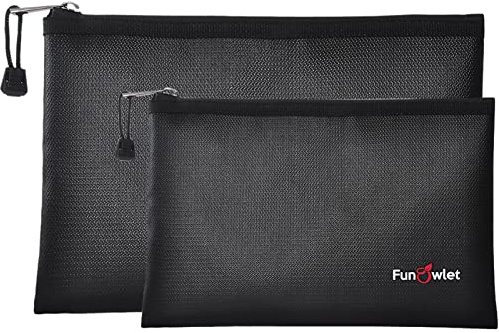 Fireproof Safe Money Document Bags - 2 Pack 13.4 x 9.8 and 10.6 x 6.7 Waterproof Zipper Bag, Fire & Water Resistant Storage Organizer Pouch for A4 A5 Documents Holder,File,Cash,Passport,Tablet