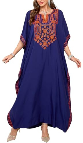 AiJump Dam bomull broderi Kaftan Beach Maxi klänning baddräkt täcka upp