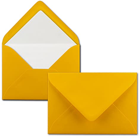 100 Briefumschläge Goldgelb (Gelb, Matt) - DIN C6 - gefüttert mit weißem Seidenpapier - 100 g/m² - 11,4 x 16,2 cm - Nassklebung - NEUSER PAPIER