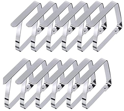 Pubiao Tablecloth Clips 12 Pack Stainless Steel Table Cover Clamps Square Table Cloth Holders, for Tables of 1-3.8 cm Thick (Square)