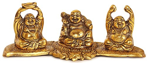 ETROVES Metal Laughing Buddha Figurine Statue - Good Luck Charm Happy Buddha God Figure for Wealth Fengshui Vastu, 4 Inch, Golden