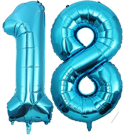 18 Geburtstag Deko zahlen luftballon 18 jahre | Folienballon blau- für 18. Geburtstagsdeko Männer Frauen Ballon Zahl Deko zum Geburtstag fliegt mit Helium 18.Geburtstagsparty 40-101cm