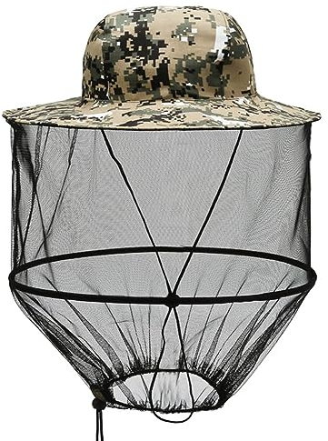 KJSXUUE Imkerhut Mit Schleier, Moskitonetz Und Mückenschutz, Faltbarer Schutz Hut für Outdoor Gartenarbeit, Dschungel Und Angeln (Graue Tarnung)