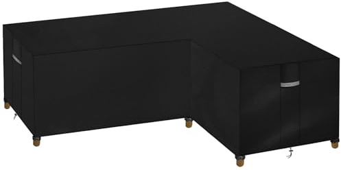 Dokon L-Form Gartenmöbel Abdeckung Wasserdicht Winddicht UV Beständiges Ecksofa Abdeckplane mit Belüftungsöffnungen, Robustes Oxford-Gewebe Schutzhülle für Loungemöbel (286x222x85cm) - Schwarz