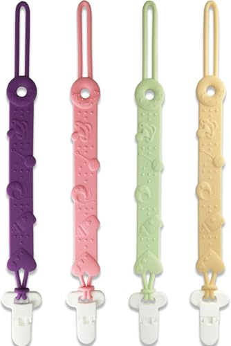 Pacifier Clip MOBU 4 Pack Silicone Pacifier Clips Holder for Baby Boy Girl Newborn Essentials One Piece Design Universal Pacifier Holder Birthday,Shower Gift (4 Colors_Ⅱ)