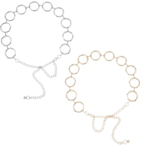 SUPERFINDINGS 2 pièces Ceintures de Taille en Alliage pour Femmes Chaînes de Taille Anneau Ceintures de Liaison Chaîne en Métal Ceinture de Robe pour Robe Pull Pardessus Or Platine