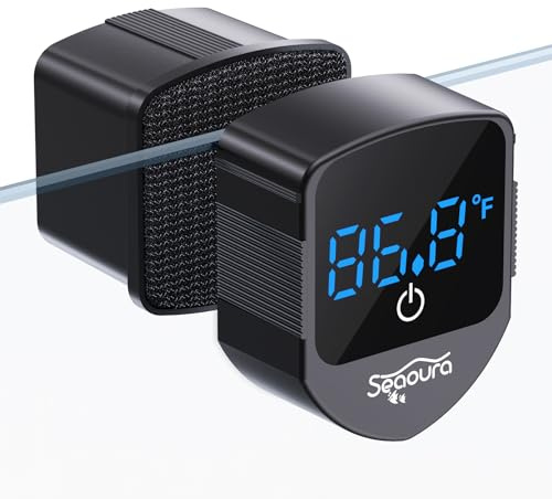 SEAOURA Aquarium Magnetic Glass Cleaner with Aquariums Thermometer Digital, 2 in 1 Fish Tank Cleaner, Fish Mini Thermometer Magnets Brush only for Glass Tank, Floating Cleaning Tool for 1-30 Gallons