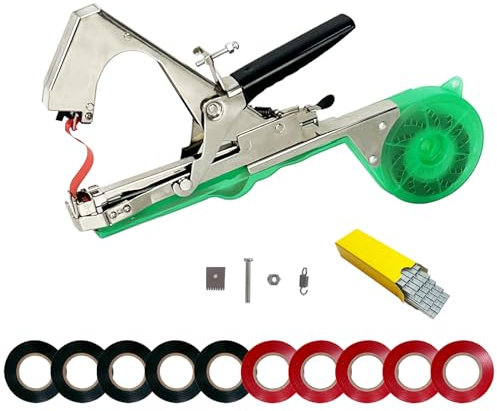 Bretoes Machine de cerclage de plantes, outil de cerclage de plantes, outil de cerclage agricole pour raisins, tomates, légumes de vigne, etc., avec 10 rouleaux de ruban adhésif et 1 boîte d'agrafes