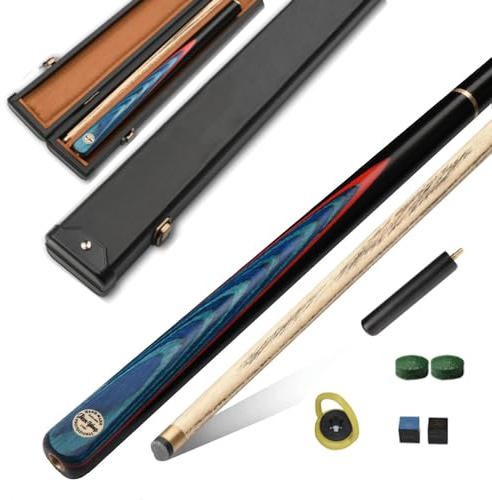 pindaprda Handmade 3/4 Joint Snooker Cue, 57 19oz Wooden Pool Cue Stick with 10mm Tip, Extension Rod, Hard Case and Accessories, Complete Billiard Cue Set for Beginners House Bar