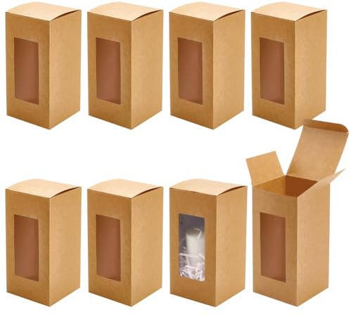 BENECREAT 20-pack 8 x 8 x 16 cm genomskinliga presentlådor för fönster, BurlyWood Kraft bagerilådor, presentförpackningslådor för årsdagar, födelsedagar, bröllop, examen