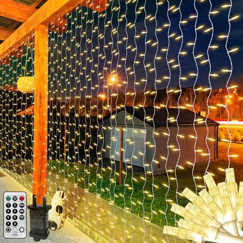 THKFUL 6X2M Lichtervorhang mit Stecker-408LED Lichterkette Vorhang Weihnachten für Innen Außen-Fenster Lichterkettes Led Vorhang Wasserdichte mit Fernbedienung Timer für Zimmer Hochzeit