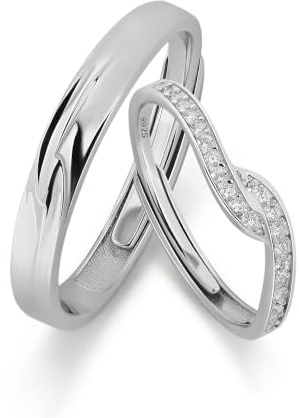Meissa Alianzas Anillos de Compromiso Boda para Mujeres y Hombres, Juego de 2 Anillos de Pareja en Plata Esterlina, Joyería de Aniversario, Juego de Dos Anillos