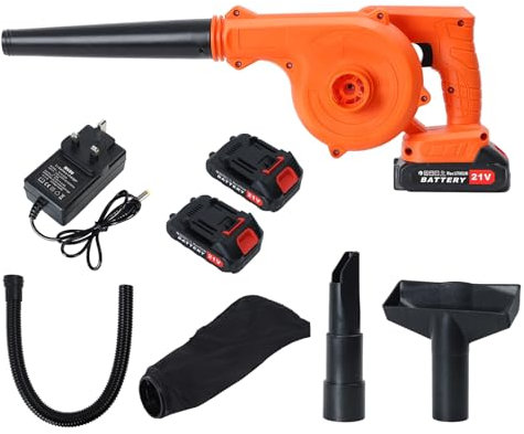 locwanot Leaf Blower Cordless, 21V Handheld Electric 2 in 1 Leaf Blower Vacuum with 5 Tube, 2 Battery and Charger, Lightweight Battery Powered Small Blower for Car, Garden, House, Depot UK