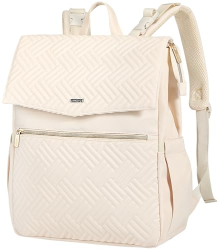 LANDICI Baby Changing Bag Backpack, Multifunction Nappy Change Back Pack Stylish Baby Travel Diaper Bags with Changing Mat, Stroller Straps for Mum Dad Boy Girls, Apricot